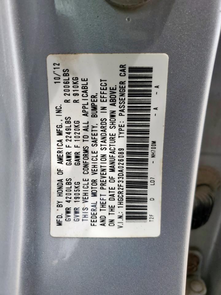 2013 Honda Accord Lx VIN: 1HGCR2F33DA026089 Lot: 63081285