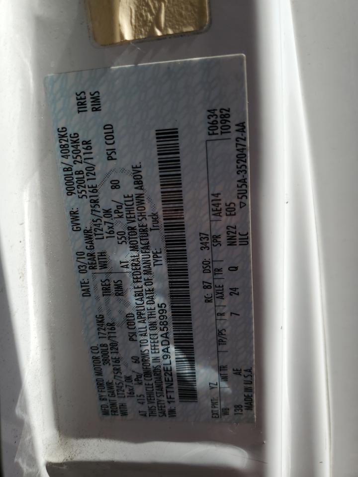 2010 Ford Econoline E250 Van VIN: 1FTNE2EL9ADA58995 Lot: 61048875