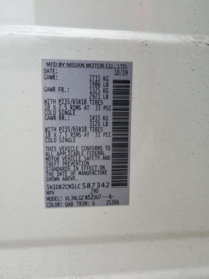 2020 Nissan Pathfinder Sl VIN: 5N1DR2CM1LC587342 Lot: 59759945