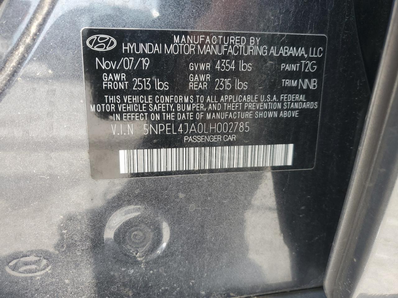 2020 Hyundai Sonata Sel VIN: 5NPEL4JA0LH002785 Lot: 62604885