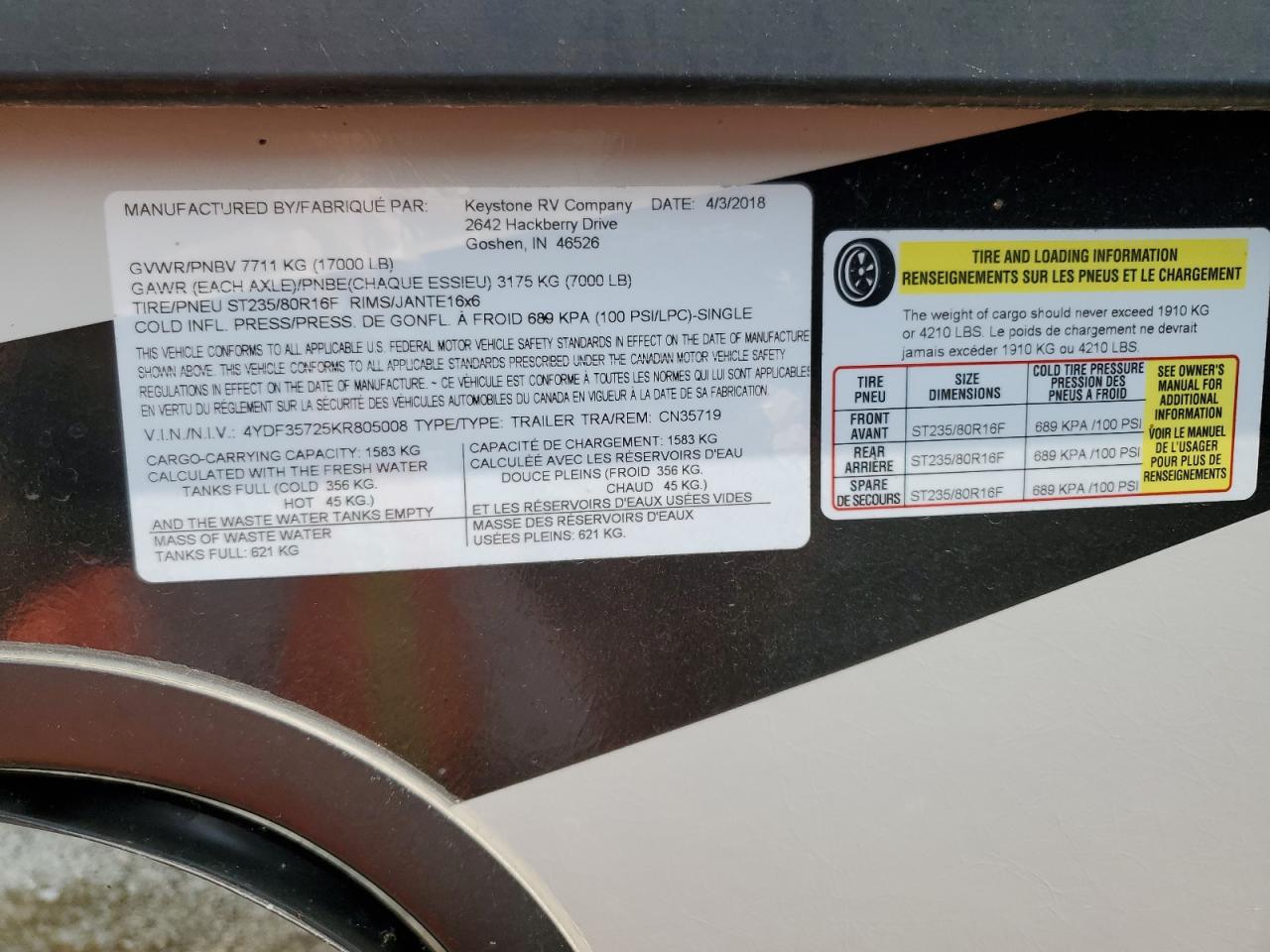 KEYSTERVCO ALL Models 2019 VIN 4YDF35725KR805008 photo 10
