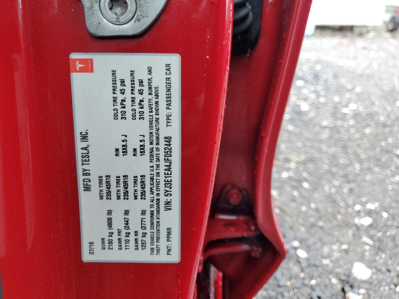 2018 Tesla Model 3 VIN: 5YJ3E1EA4JF052448 Lot: 59143835