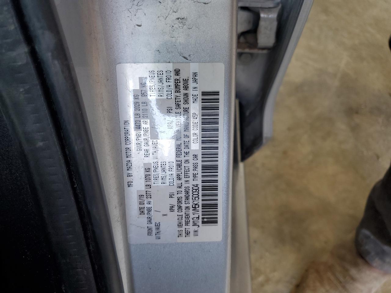 2019 Mazda 6 Touring VIN: JM1GL1VM5K1500904 Lot: 59556725