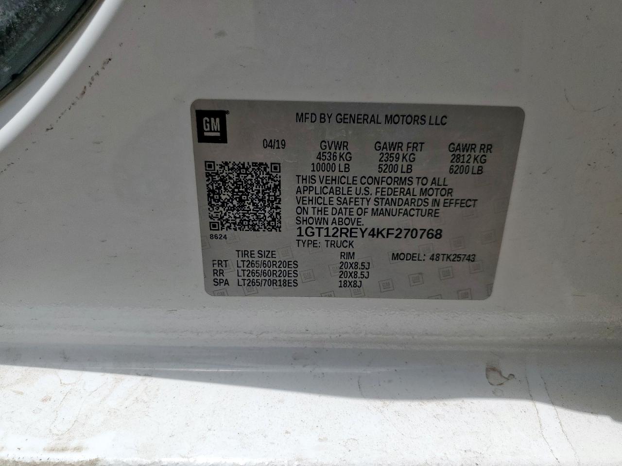 GMC SIERRA 2019 VIN 1GT12REY4KF270768 photo 12