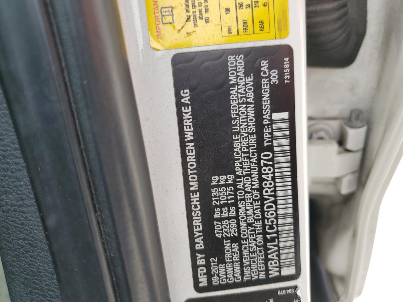 2013 BMW X1 xDrive28I VIN: WBAVL1C56DVR84870 Lot: 59072025
