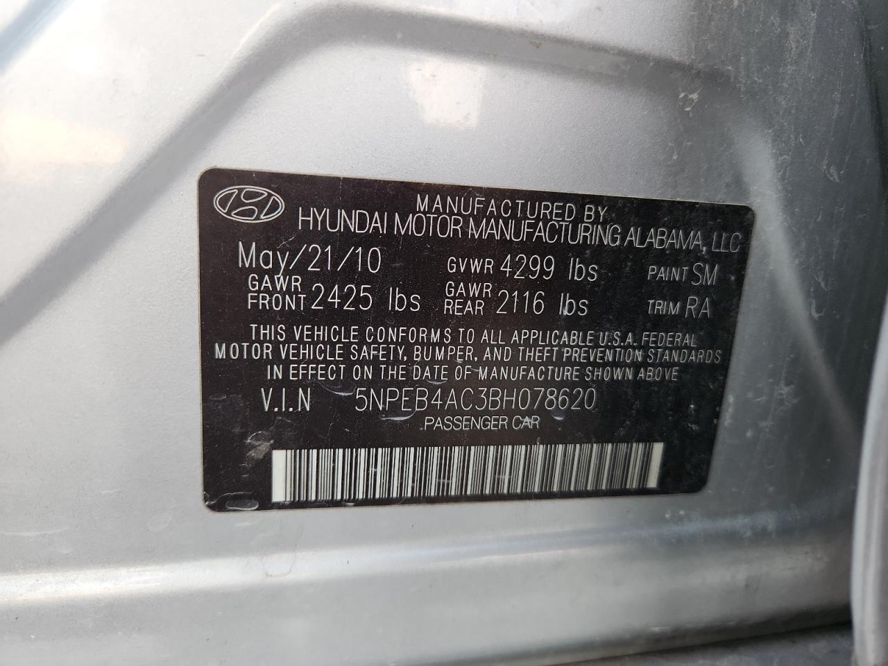 5NPEB4AC3BH078620 2011 Hyundai Sonata Gls