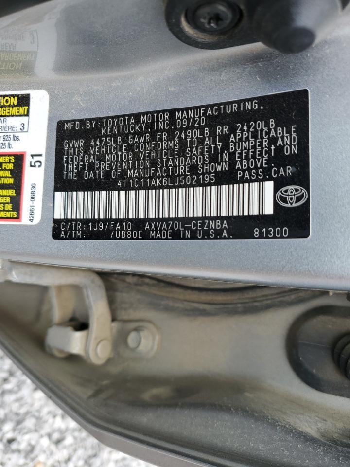 2020 Toyota Camry Le VIN: 4T1C11AK6LU502195 Lot: 61821535