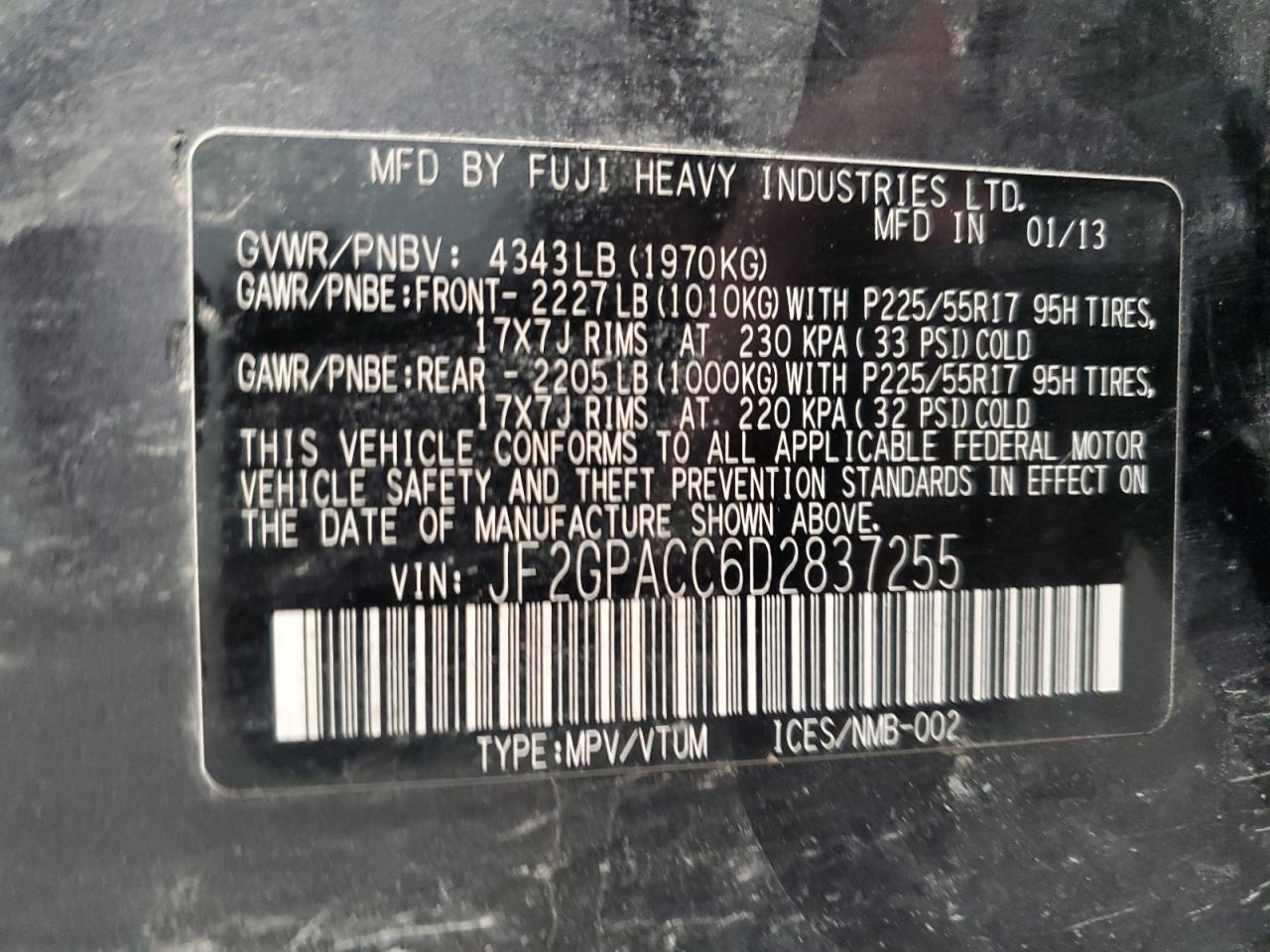 2013 Subaru Xv Crosstrek 2.0 Premium VIN: JF2GPACC6D2837255 Lot: 60659475