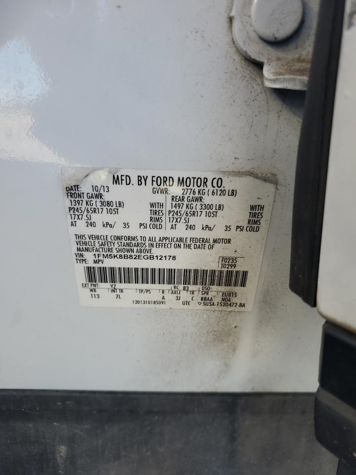 2014 Ford Explorer VIN: 1FM5K8B82EGB12178 Lot: 61369825