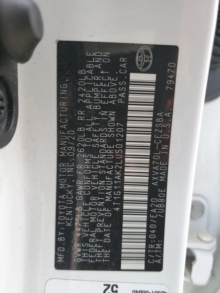2020 Toyota Camry Se VIN: 4T1G11AK2LU501207 Lot: 62380045