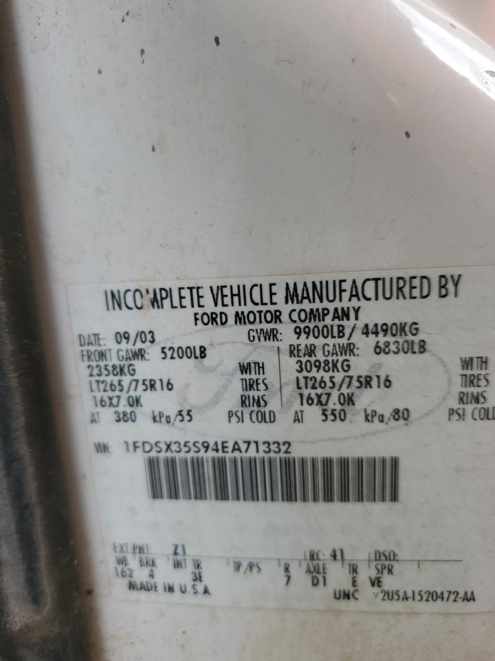 2004 Ford F350 Srw Super Duty VIN: 1FDSX35S94EA71332 Lot: 62109415