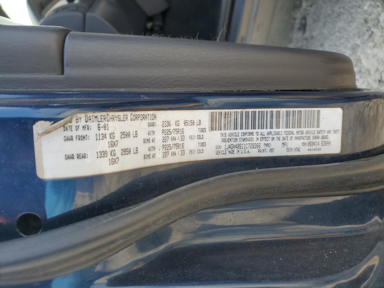 2001 Jeep Grand Cherokee Laredo VIN: 1J4GX48S11C729366 Lot: 62524565