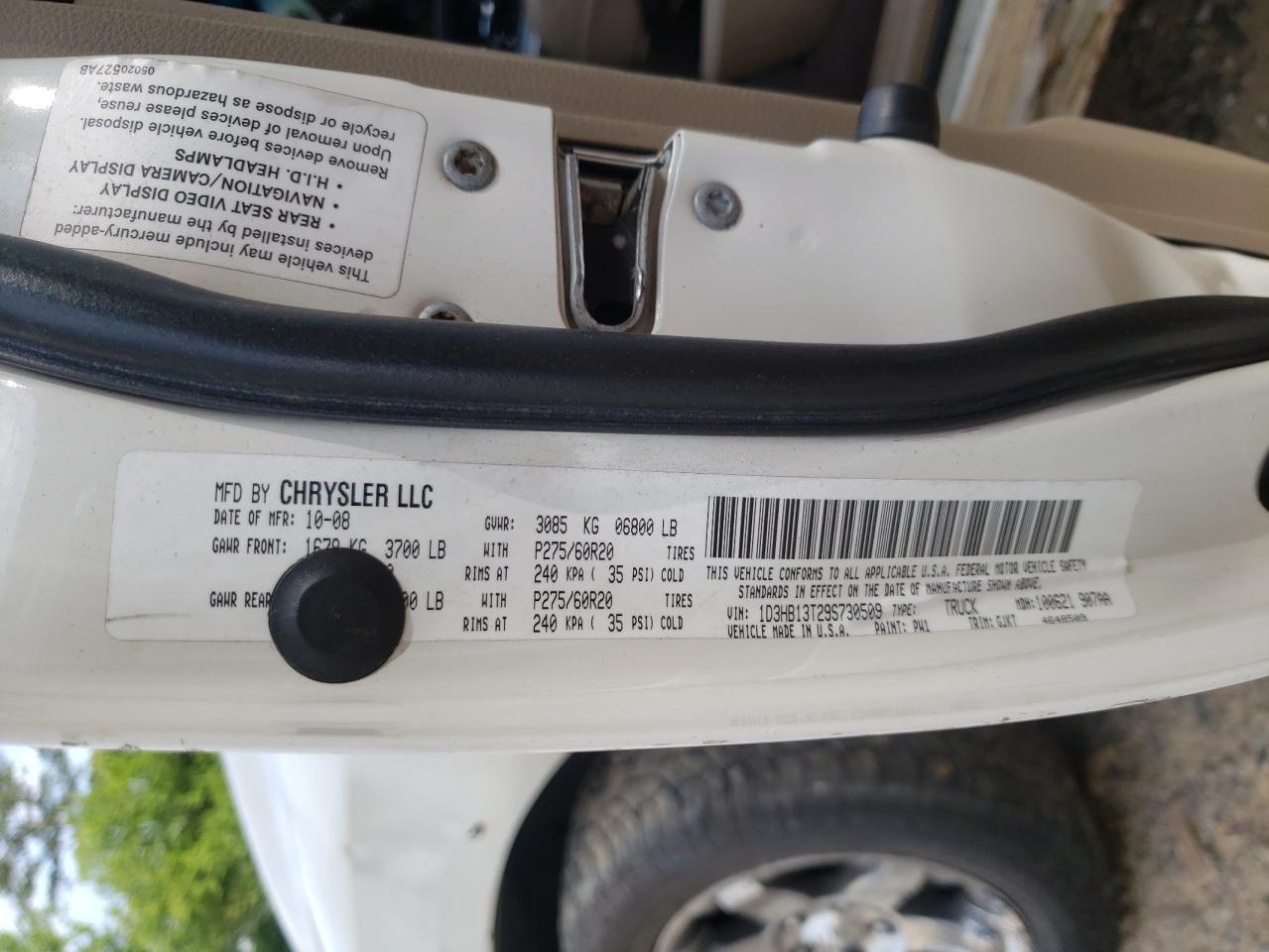 2009 Dodge Ram 1500 VIN: 1D3HB13T29S730509 Lot: 59987355