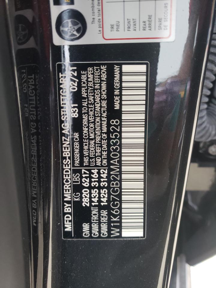 2021 Mercedes-Benz S 580 4Matic VIN: W1K6G7GB2MA033528 Lot: 62787415