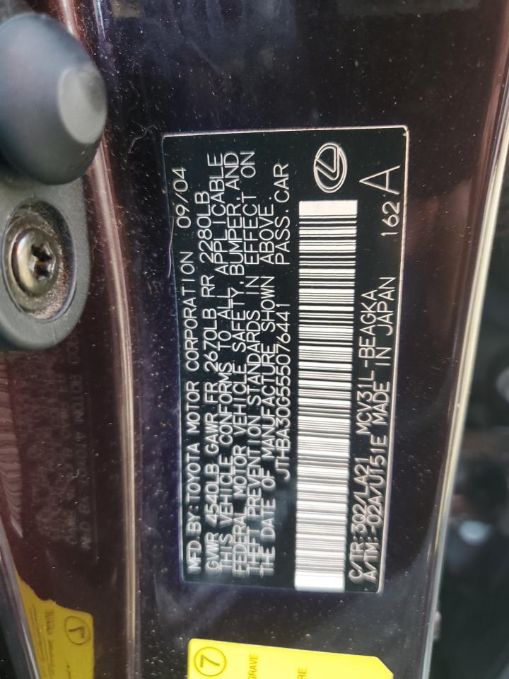 2005 Lexus Es 330 VIN: JTHBA30G555076441 Lot: 60661475