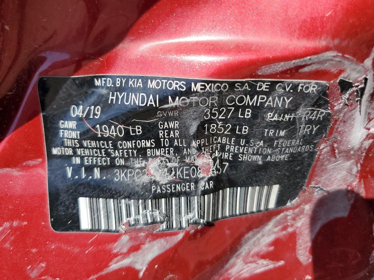 2019 Hyundai Accent Se VIN: 3KPC24A31KE084637 Lot: 60888765