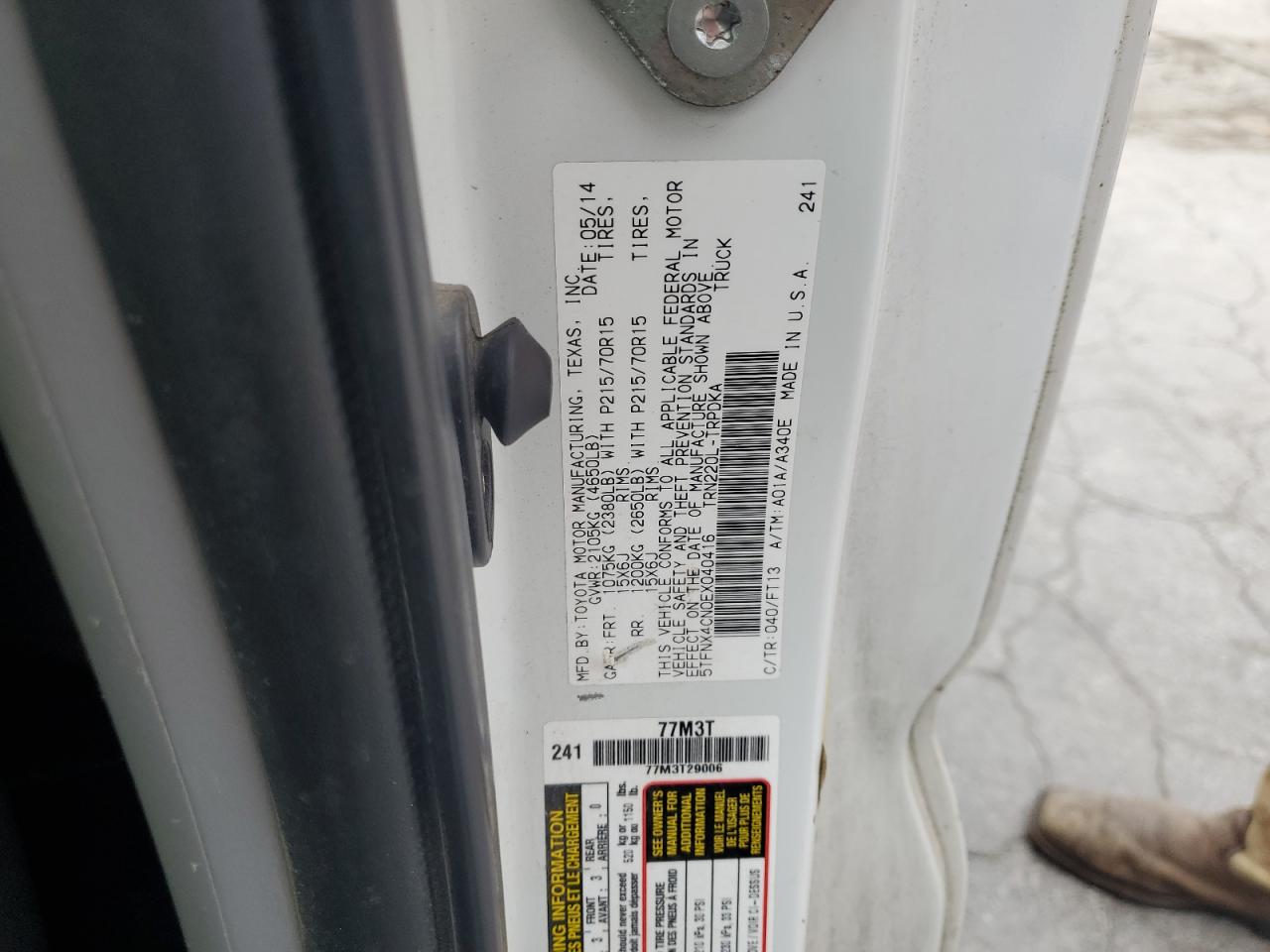 TOYOTA All Models 2014 VIN 5TFNX4CN0EX040416 фото 12