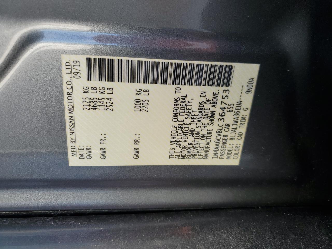 NISSAN MAXIMA 2020 VIN 1N4AA6CV8LC364753 zdjęcie 12