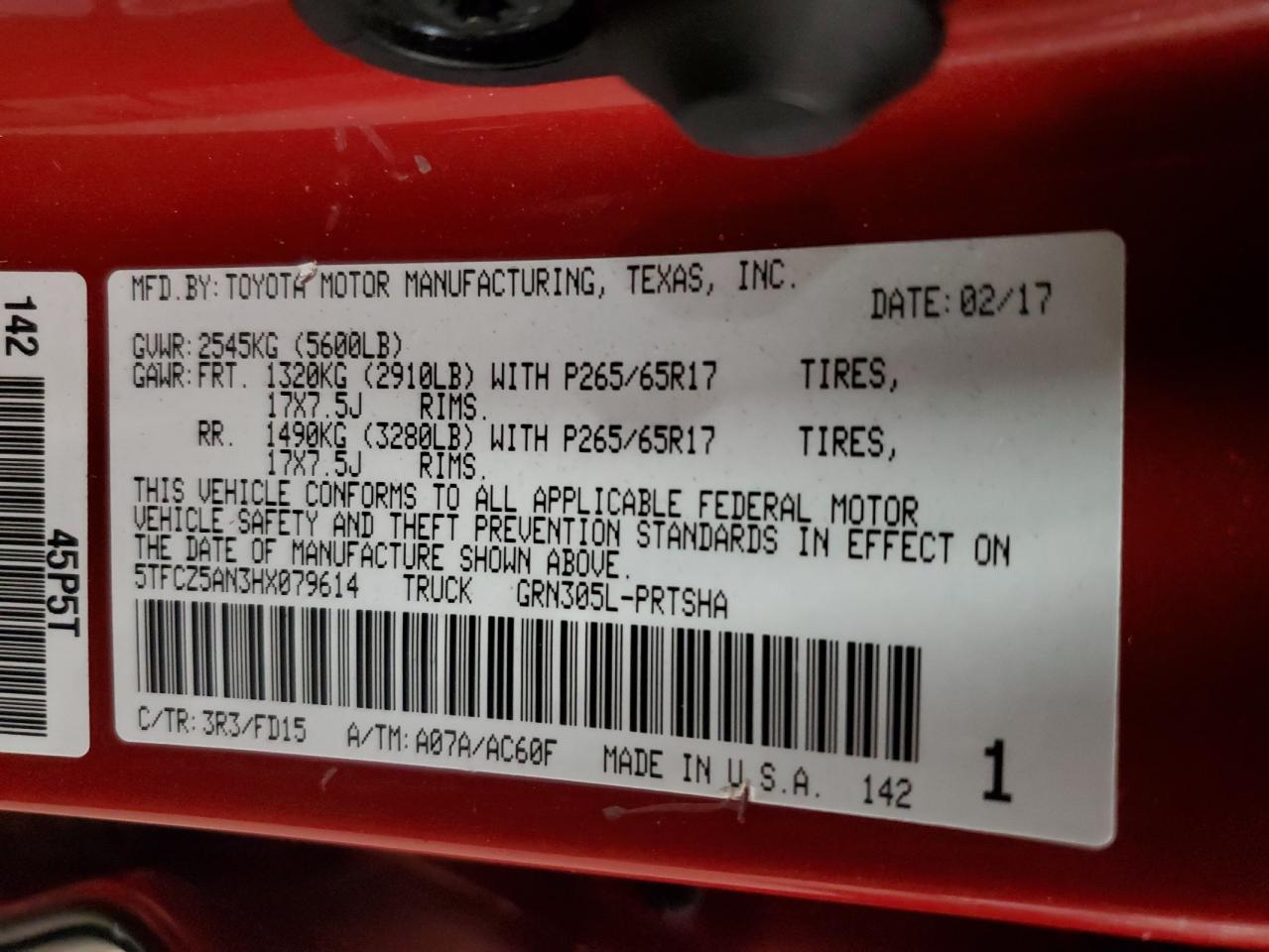 2017 Toyota Tacoma Double Cab VIN: 5TFCZ5AN3HX079614 Lot: 58843205