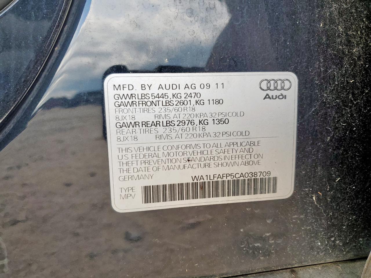 2012 Audi Q5 Premium Plus VIN: WA1LFAFP5CA038709 Lot: 62660795