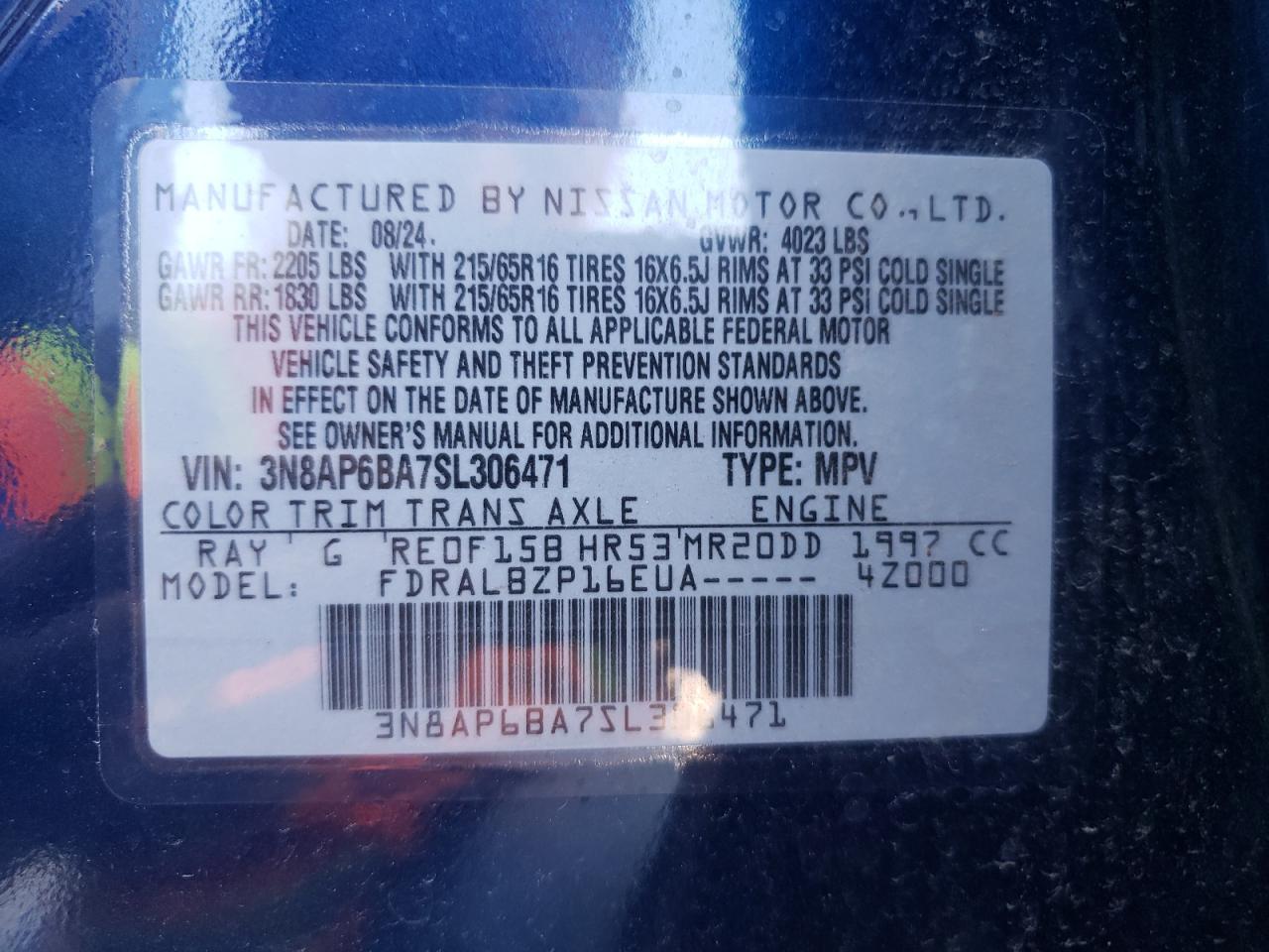 2025 Nissan Kicks S VIN: 3N8AP6BA7SL306471 Lot: 59732575
