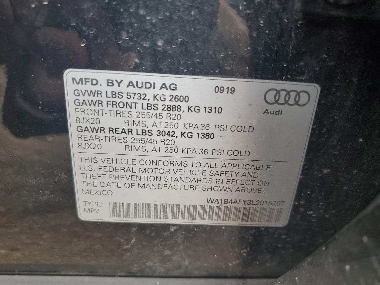 2020 Audi Sq5 Premium Plus VIN: WA1B4AFY3L2015207 Lot: 61997035