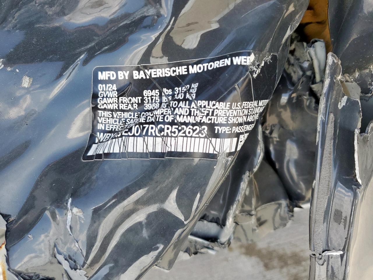 2024 BMW I7 Edrive50 VIN: WBY43EJ07RCR52623 Lot: 62084355