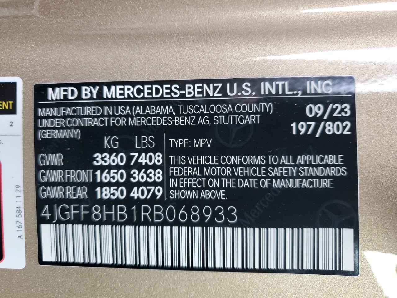 2024 Mercedes-Benz Gls Mercedes-Maybach Gls600 4M VIN: 4JGFF8HB1RB068933 Lot: 61049885