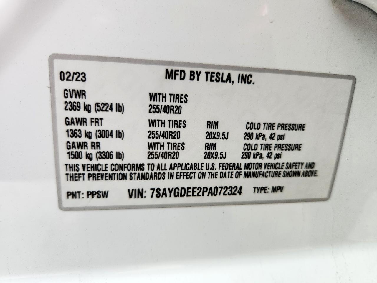 2023 Tesla Model Y VIN: 7SAYGDEE2PA072324 Lot: 61004685