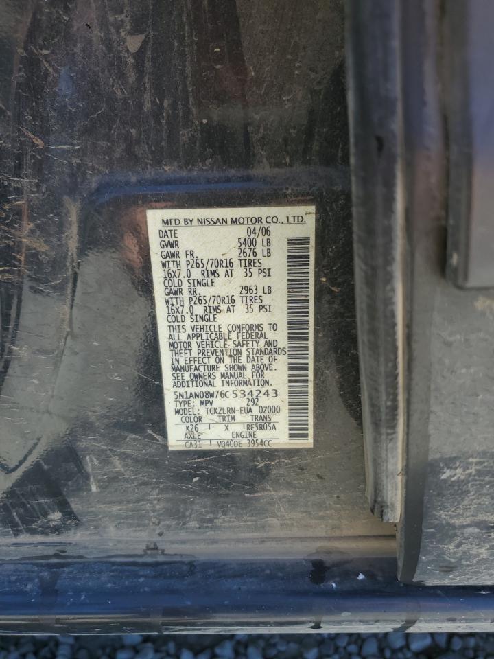 2006 Nissan Xterra Off Road VIN: 5N1AN08W76C534243 Lot: 61383645