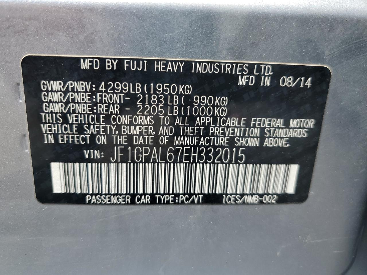 2014 Subaru Impreza Sport Premium VIN: JF1GPAL67EH332015 Lot: 63049135