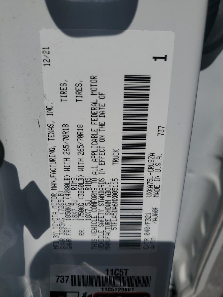 2022 Toyota Tundra Double Cab Sr VIN: 5TFLA5DA6NX005115 Lot: 61839565