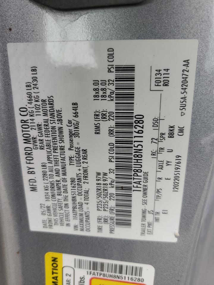 2022 Ford Mustang VIN: 1FATP8UH8N5116280 Lot: 61019275