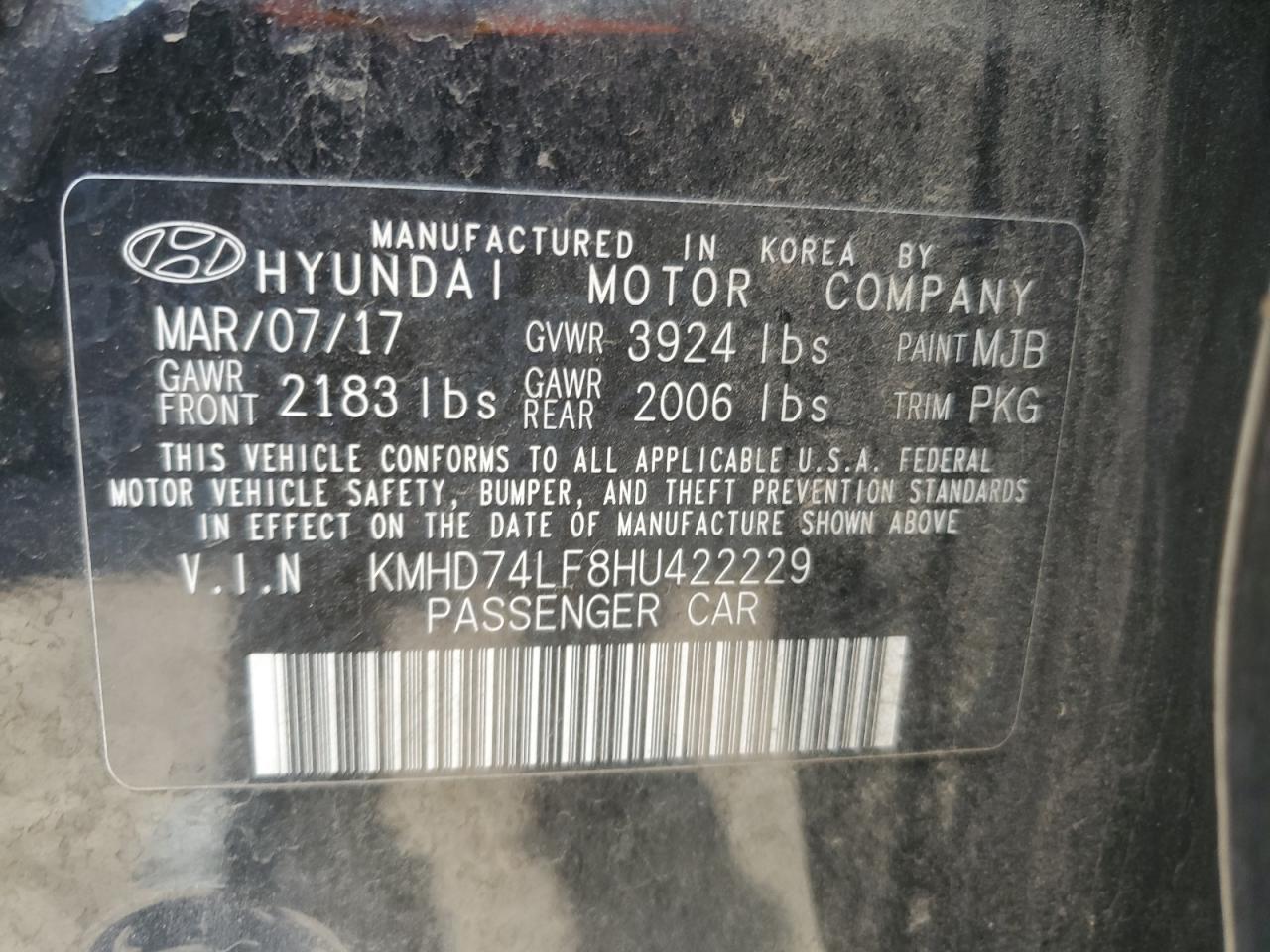 HYUNDAI ELANTRA 2017 VIN KMHD74LF8HU422229 zdjęcie 13