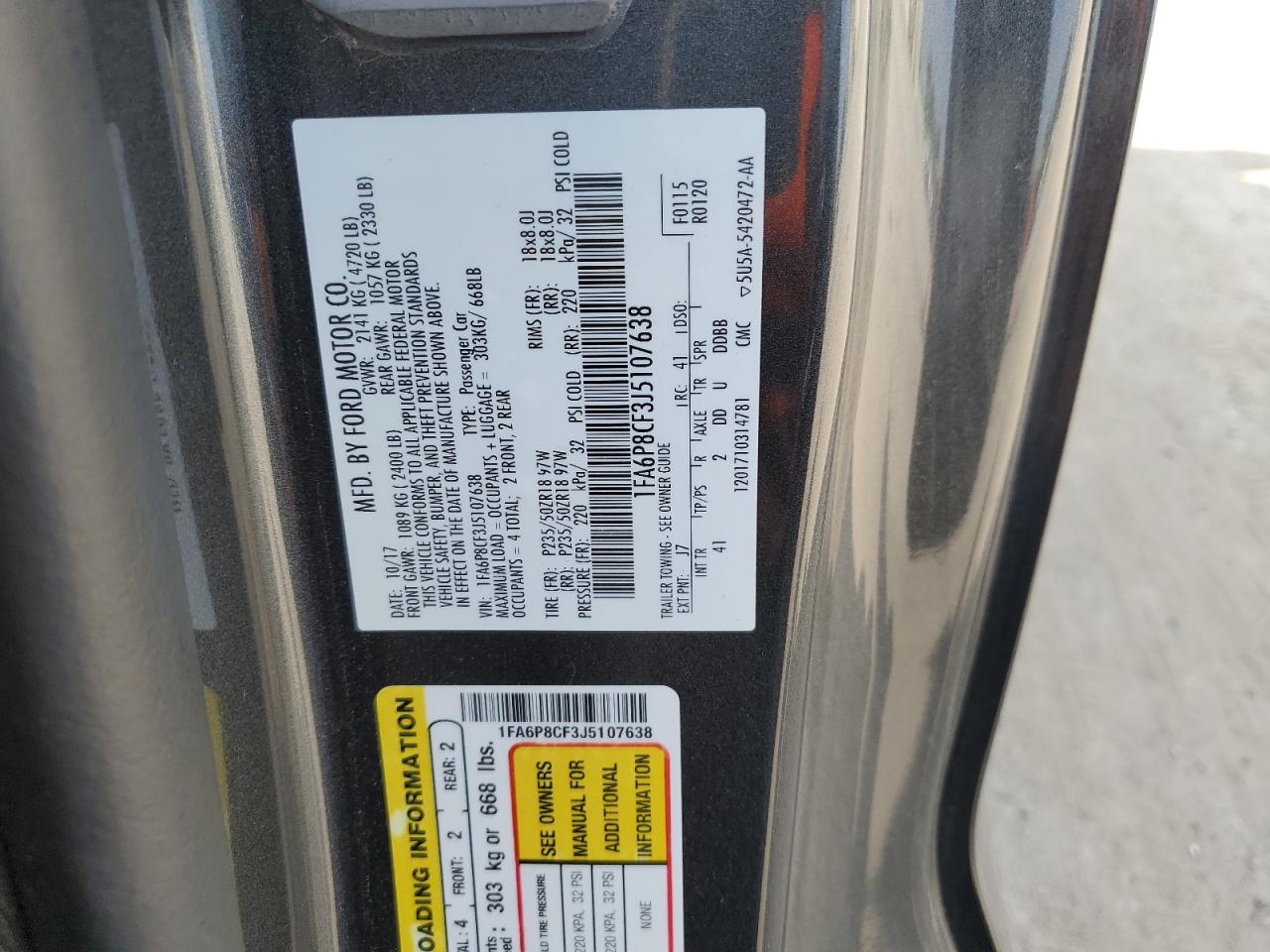 2018 Ford Mustang Gt VIN: 1FA6P8CF3J5107638 Lot: 60728905