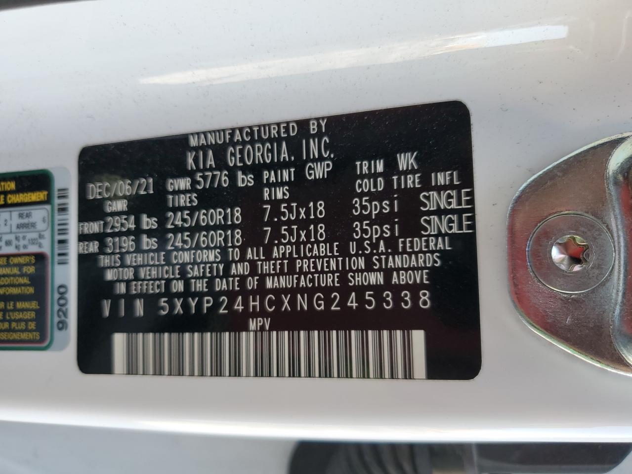 2022 Kia Telluride Lx VIN: 5XYP24HCXNG245338 Lot: 61711575