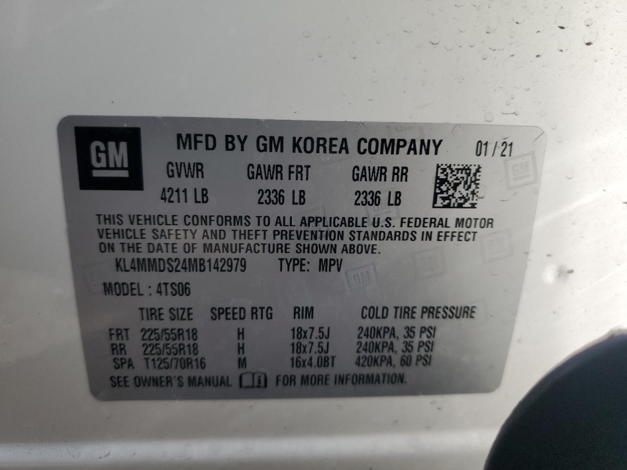 2021 Buick Encore Gx Select VIN: KL4MMDS24MB142979 Lot: 61198875