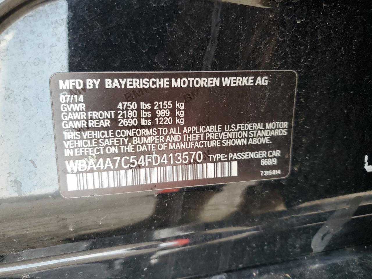 2015 BMW 428 Xi Gran Coupe VIN: WBA4A7C54FD413570 Lot: 62432505