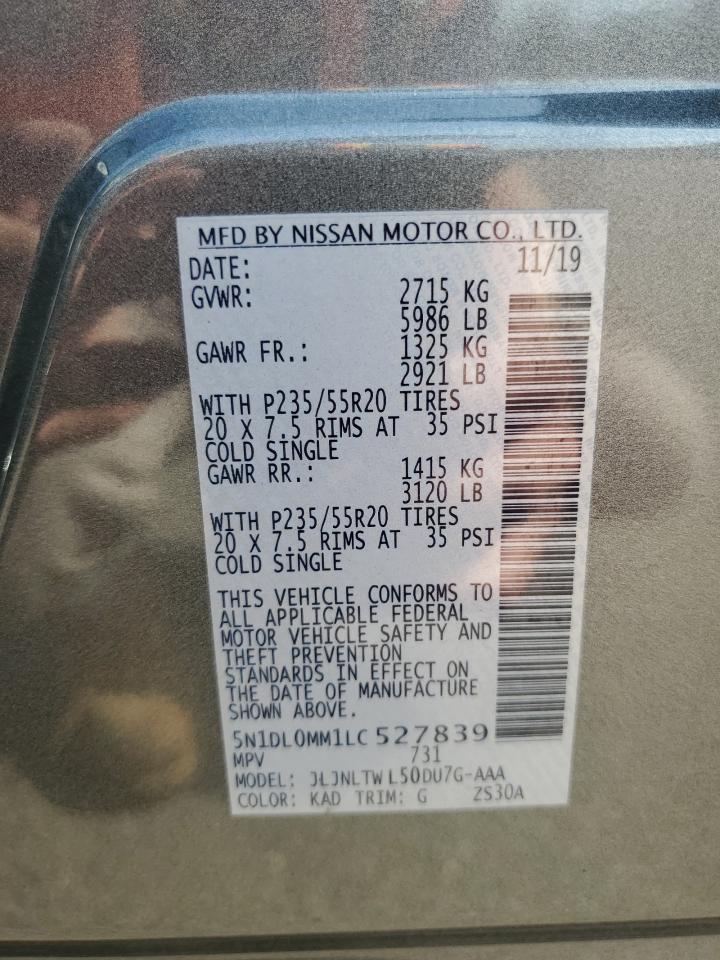 2020 Infiniti Qx60 Luxe VIN: 5N1DL0MM1LC527839 Lot: 62275995