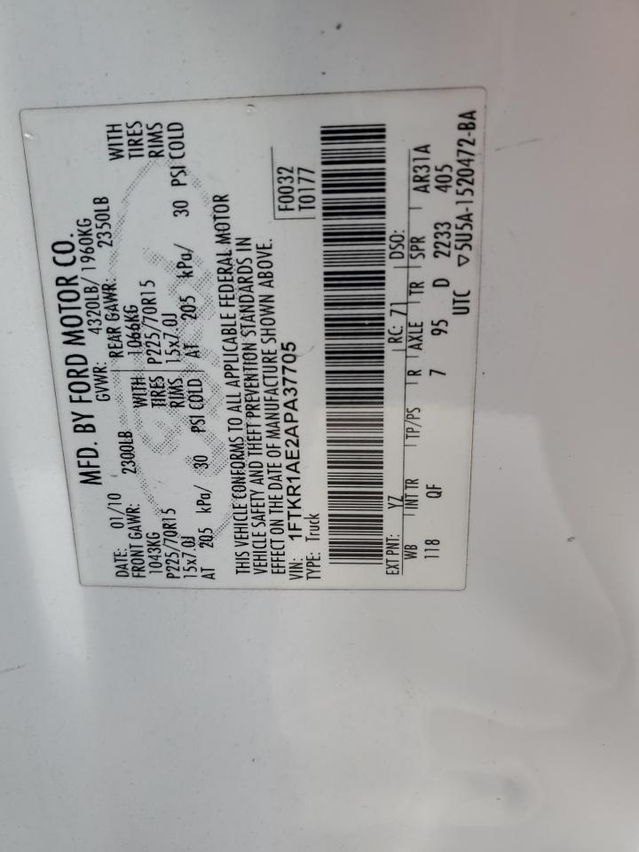 2010 Ford Ranger VIN: 1FTKR1AE2APA37705 Lot: 62211175