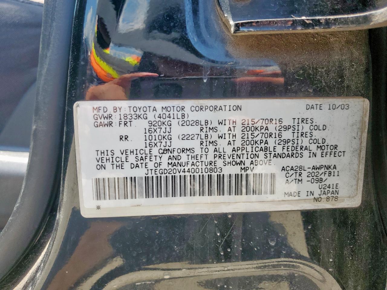 2004 Toyota Rav4 VIN: JTEGD20V440010803 Lot: 62518515