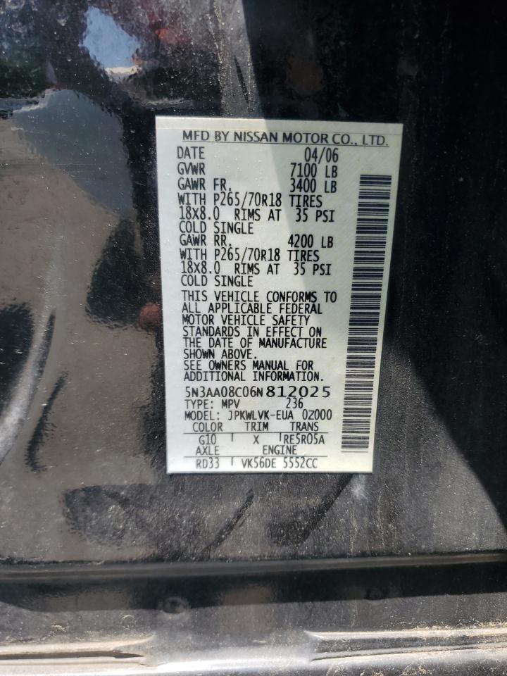 2006 Infiniti Qx56 VIN: 5N3AA08C06N812025 Lot: 60637175