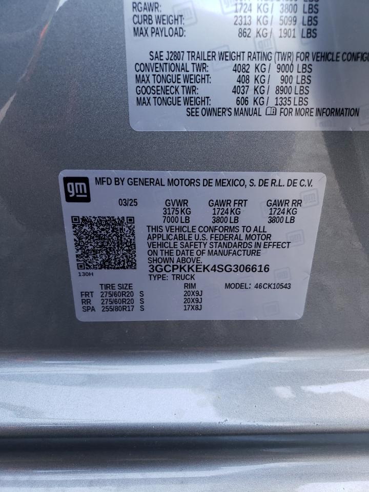 2025 Chevrolet Silverado K1500 Lt-L VIN: 3GCPKKEK4SG306616 Lot: 62552835