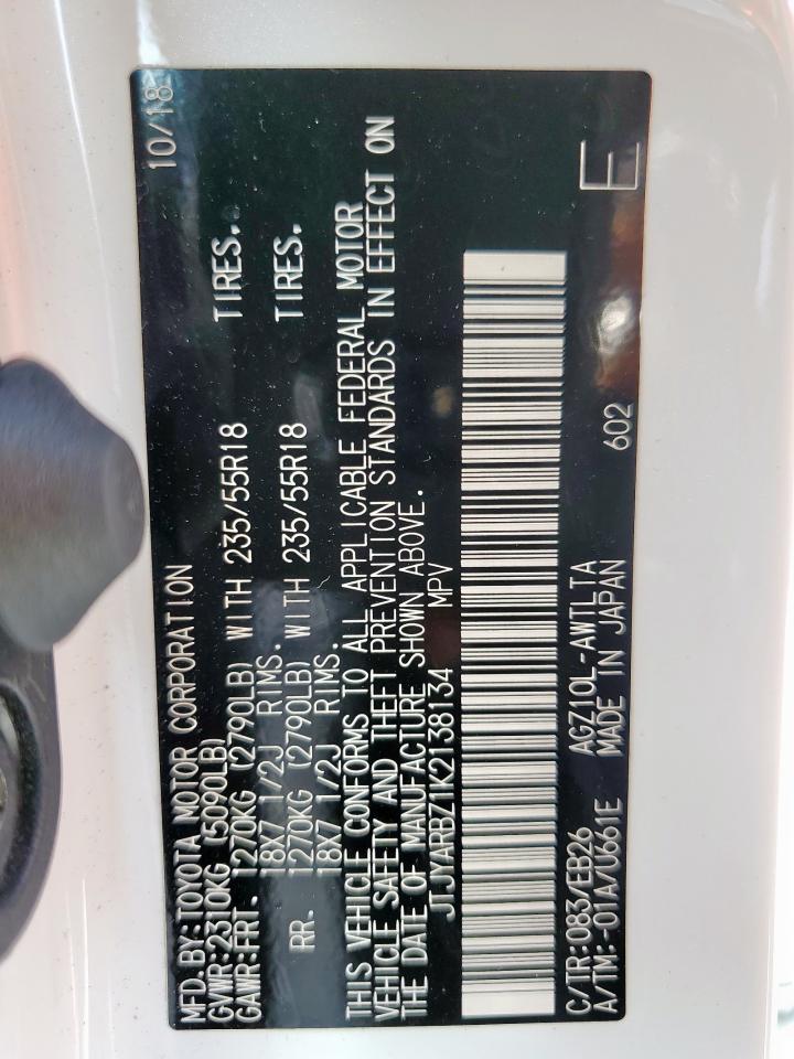 2019 Lexus Nx 300 Base VIN: JTJYARBZ1K2138134 Lot: 62685575