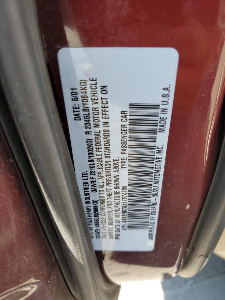 2001 Subaru Legacy Outback Awp VIN: 4S3BH675X17674705 Lot: 61217435