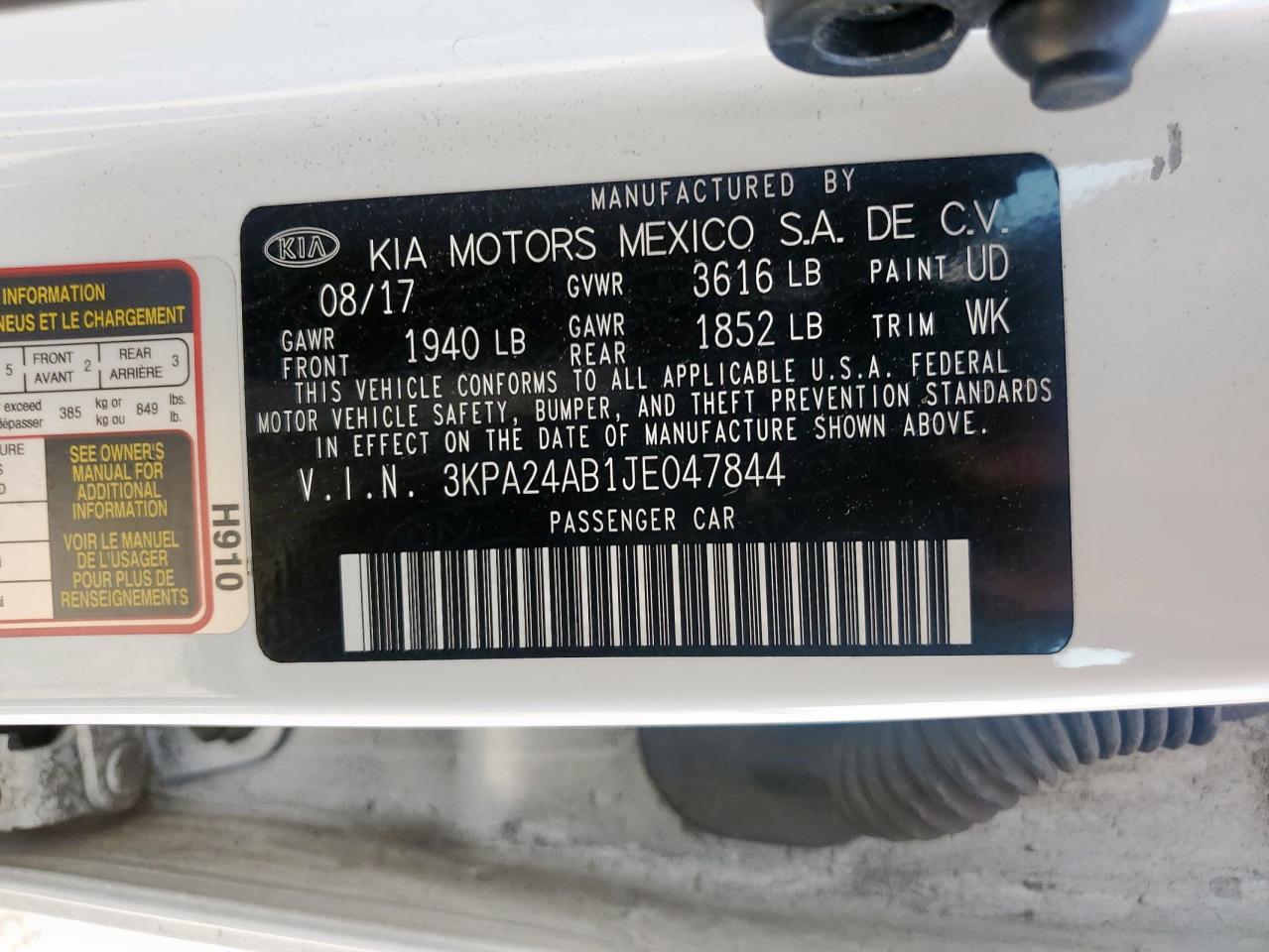 2018 Kia Rio Lx VIN: 3KPA24AB1JE047844 Lot: 63178025