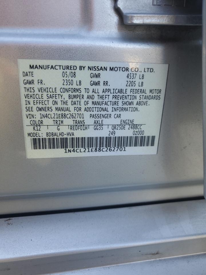 2008 Nissan Altima Hybrid VIN: 1N4CL21E88C262701 Lot: 62898005
