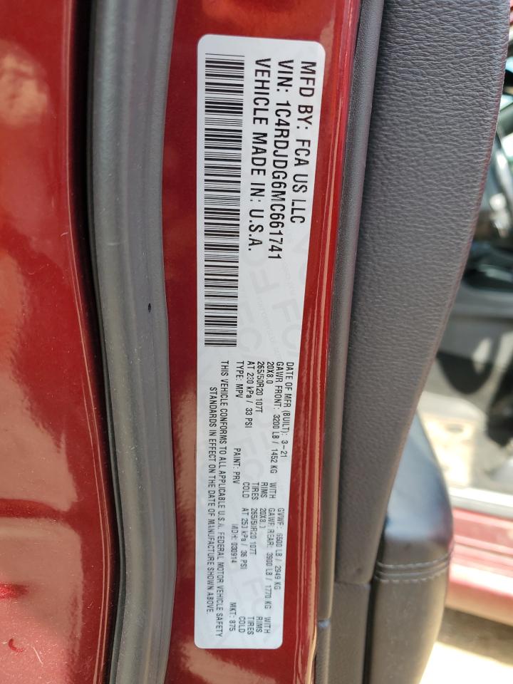 2021 Dodge Durango Gt VIN: 1C4RDJDG6MC661741 Lot: 63027085