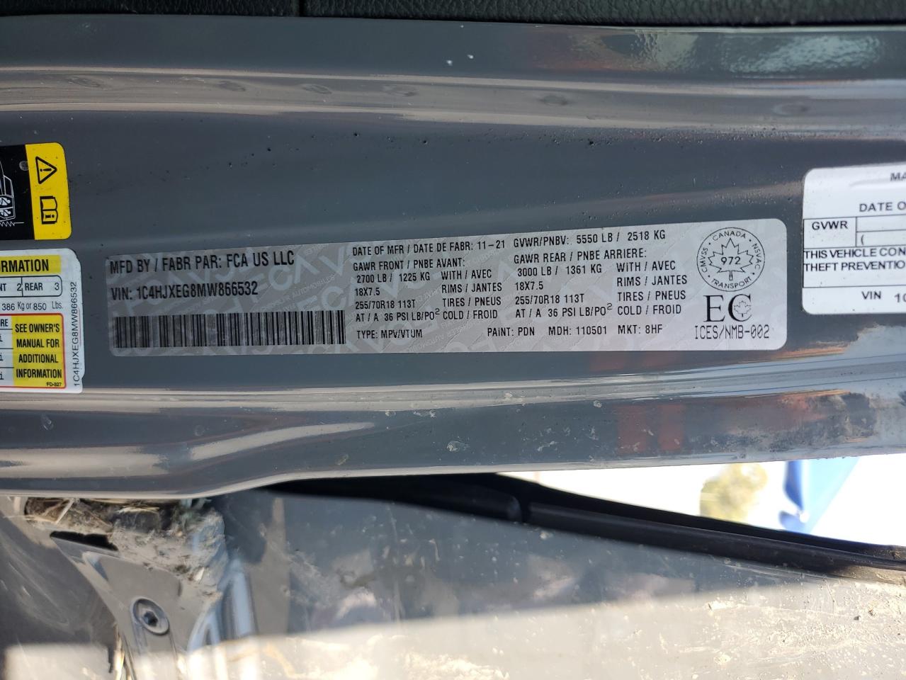 2021 Jeep Wrangler Unlimited Sahara VIN: 1C4HJXEG8MW866532 Lot: 63156915