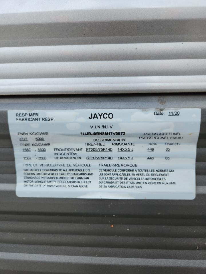 JAYCO ALL Models 2021 VIN 1UJBJ0BN8M17V0972 photo 10